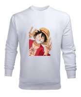 Luffy Zafer Beyaz Erkek Sweatshirt - Thumbnail