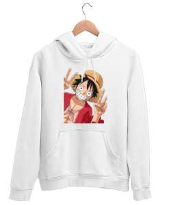 Luffy Zafer Beyaz Unisex Kapşonlu Sweatshirt