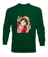 Luffy Zafer Çimen Yeşili Erkek Sweatshirt - Thumbnail