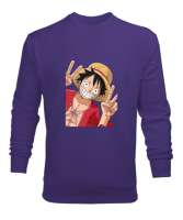 Luffy Zafer Mor Erkek Sweatshirt - Thumbnail