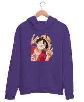 Luffy Zafer Mor Unisex Kapşonlu Sweatshirt - Thumbnail