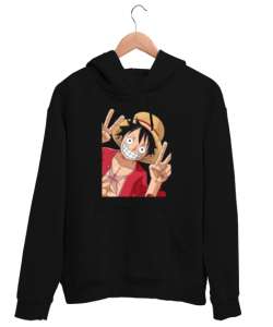 Luffy Zafer Siyah Unisex Kapşonlu Sweatshirt