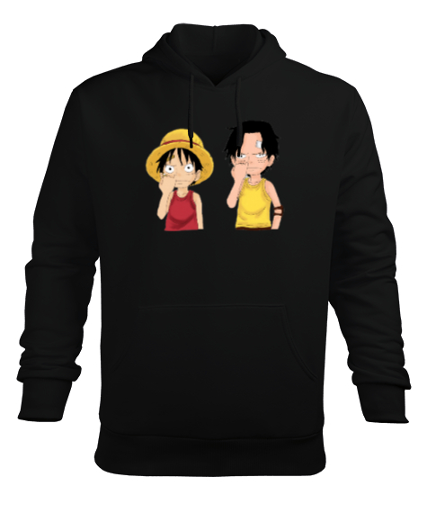 LuffyAce Siyah Erkek Kapüşonlu Hoodie Sweatshirt