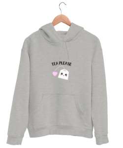 Lütfen Çay - Please Tea Gri Unisex Kapşonlu Sweatshirt