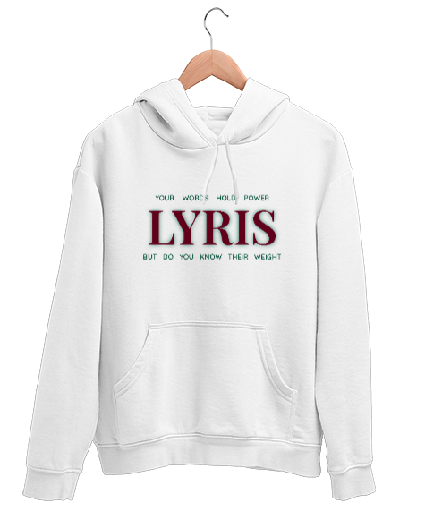 Tisho - LYRIS: Words of Power Beyaz Unisex Kapşonlu Sweatshirt