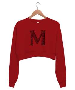 M HARF TASARIM Kırmızı Kadın Crop Sweatshirt