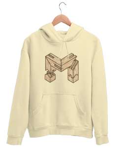 M Tahta Harf Krem Unisex Kapşonlu Sweatshirt