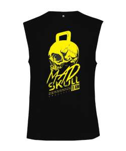 MAD SKULL Vücut Geliştirme GYM Bodybuilding Fitness Baskılı Siyah Kesik Kol Unisex Tişört