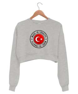 Made In Türkiye Gri Kadın Crop Sweatshirt