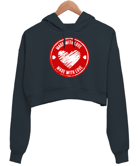 Made With Love Füme Kadın Crop Hoodie Kapüşonlu Sweatshirt