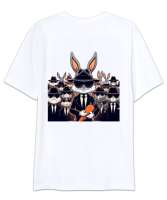 MAFYA BUNNY Beyaz Oversize Unisex Tişört - Thumbnail