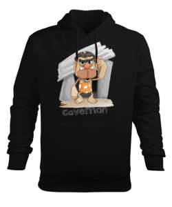 Mağara Adamı - Caveman Siyah Erkek Kapüşonlu Hoodie Sweatshirt