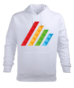 MAHT Design Colorful Polygon Hatch Beyaz Erkek Kapüşonlu Hoodie Sweatshirt