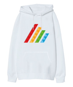 MAHT Design Colorful Polygon Hatch Beyaz Oversize Unisex Kapüşonlu Sweatshirt