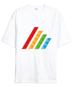 MAHT Design Colorful Polygon Hatch Beyaz Oversize Unisex Tişört