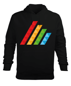 MAHT Design Colorful Polygon Hatch Siyah Erkek Kapüşonlu Hoodie Sweatshirt