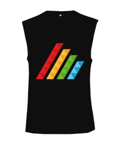 MAHT Design Colorful Polygon Hatch Siyah Kesik Kol Unisex Tişört