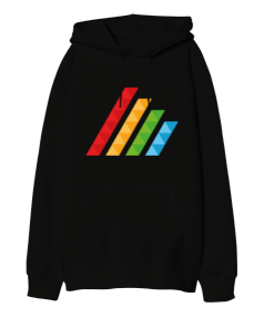 MAHT Design Colorful Polygon Hatch Siyah Oversize Unisex Kapüşonlu Sweatshirt