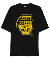 Make Coffee Not War Siyah Oversize Unisex Tişört - Thumbnail