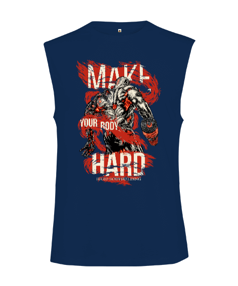 Tisho - Make Your Body Hard Bodybuilding Tasarım Baskılı Kesik Kol Unisex Tişört