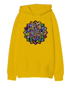 Mandala Baskılı Oversize Unisex Kapüşonlu Sweatshirt