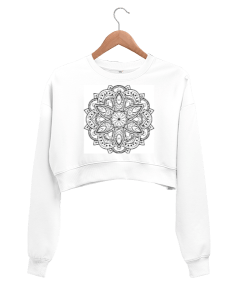 mandala desenli Kadın Crop Sweatshirt