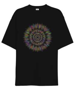 Mandala - Renkler - Colorfull Siyah Oversize Unisex Tişört