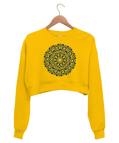 mandala Sarı Kadın Crop Sweatshirt