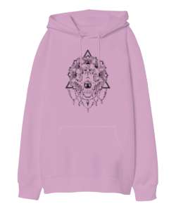 MANDALA SKULL Pembe Oversize Unisex Kapüşonlu Sweatshirt