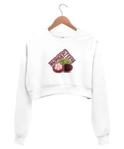 Mangosteen meyvesi Beyaz Kadın Crop Sweatshirt