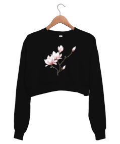 Manolya çiçegi baskılı Kadın Crop Sweatshirt