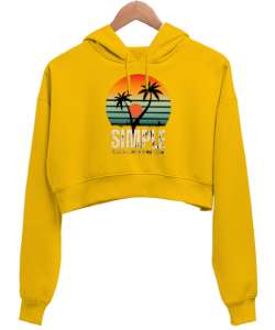 Manzara Sarı Kadın Crop Hoodie Kapüşonlu Sweatshirt