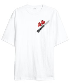 Marianas Devils Vintage Rose and Knife Oversize Unisex Tişört