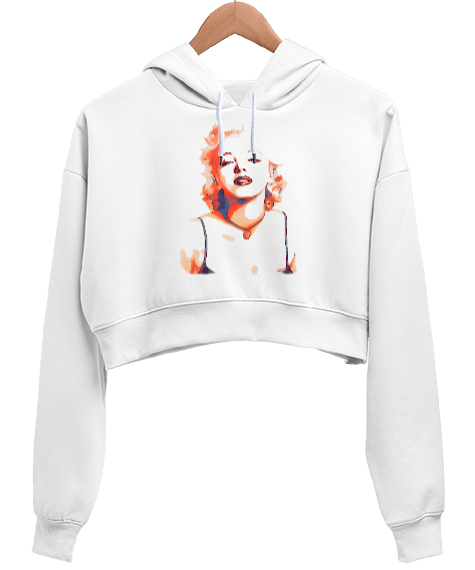 Marilyn Monroe Beyaz Kadın Crop Hoodie Kapüşonlu Sweatshirt