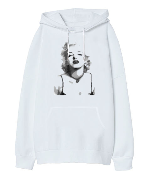 Marilyn Monroe Beyaz Oversize Unisex Kapüşonlu Sweatshirt