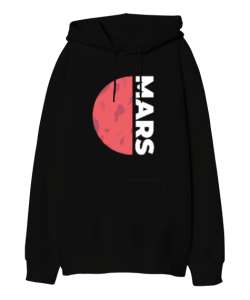 Mars Siyah Oversize Unisex Kapüşonlu Sweatshirt