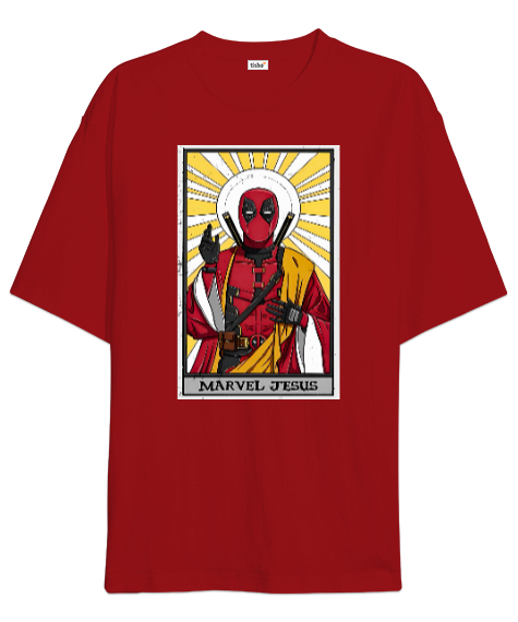 Tisho - Marvel Jesus Kırmızı Oversize Unisex Tişört