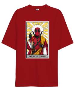 Marvel Jesus Kırmızı Oversize Unisex Tişört