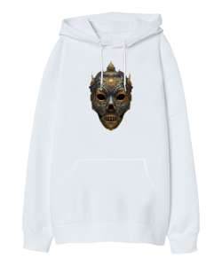 mask Beyaz Oversize Unisex Kapüşonlu Sweatshirt