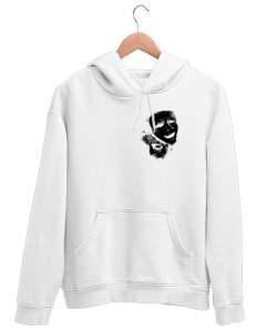 Maske. Beyaz Unisex Kapşonlu Sweatshirt