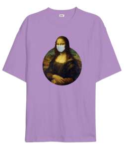 Maskeli Mona Lisa - Corona Lila Oversize Unisex Tişört