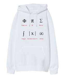 Matematik Sembolleri Beyaz Oversize Unisex Kapüşonlu Sweatshirt