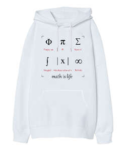 Math Is Life - Matematik Hayattır - Semboller Beyaz Oversize Unisex Kapüşonlu Sweatshirt