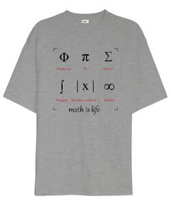 Math Is Life - Matematik Hayattır - Semboller Gri Oversize Unisex Tişört