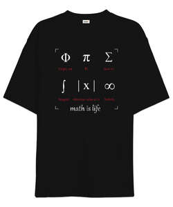 Math Is Life - Matematik Hayattır - Semboller Siyah Oversize Unisex Tişört