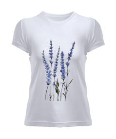 Mavi bitki tasarımı Kadın Tişört