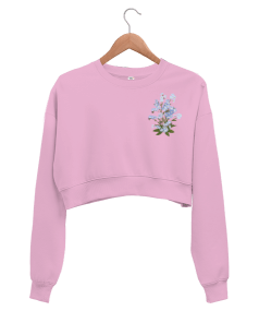 Mavi Çiçekli Kadın Crop Sweatshirt