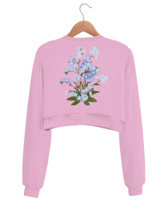 Mavi Çiçekli Kadın Crop Sweatshirt