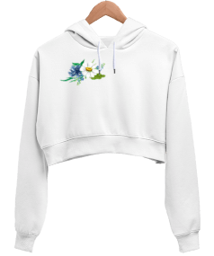 Mavi papatya Kadın Crop Hoodie Kapüşonlu Sweatshirt