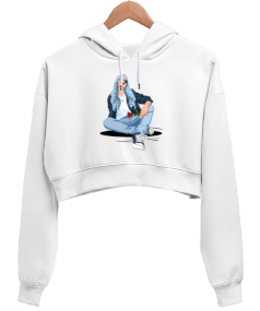 Mavi sacli kiz Kadın Crop Hoodie Kapüşonlu Sweatshirt